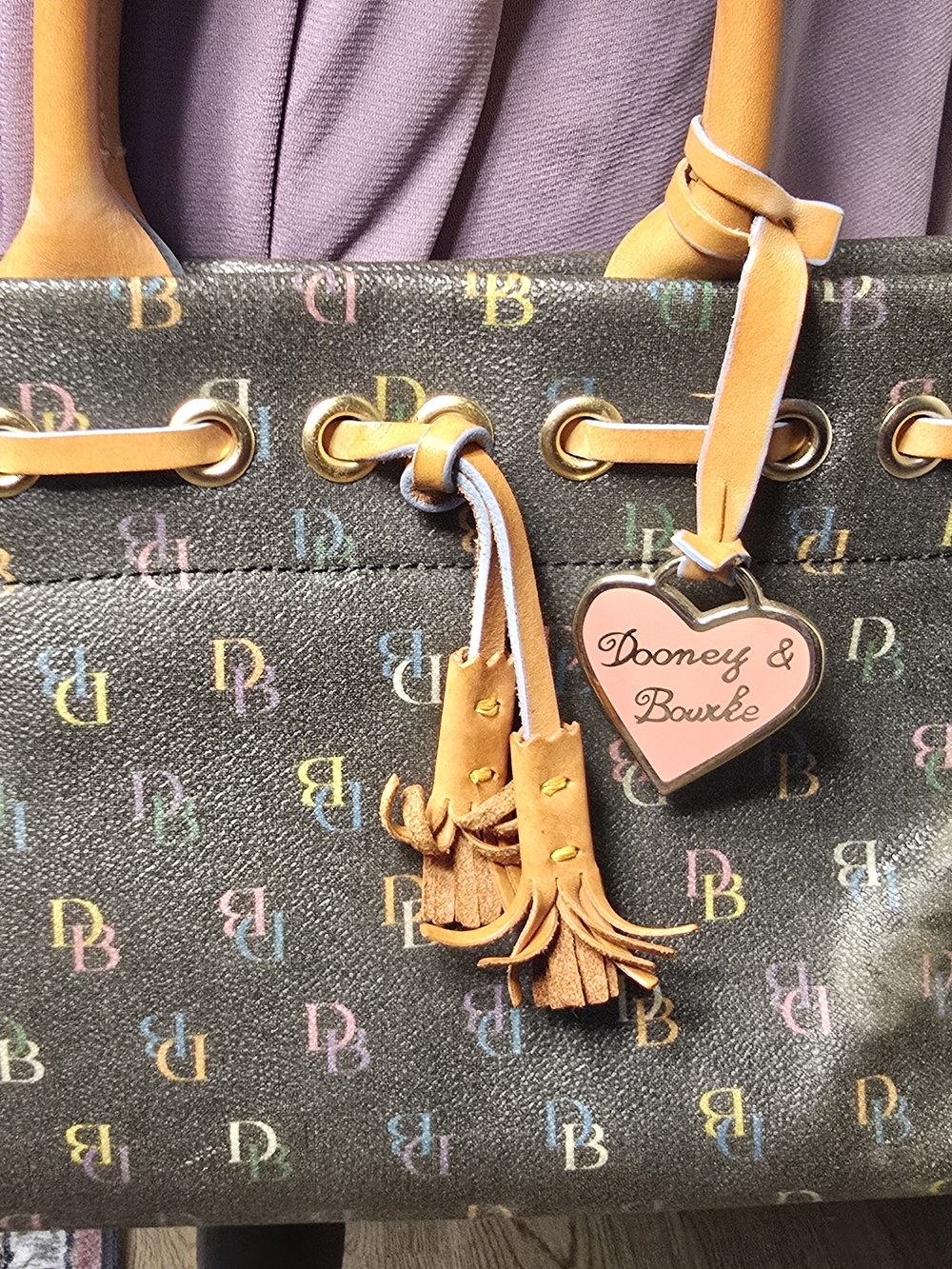 💖 Y2K Dooney & Bourke Multicolor Rainbow DB Logo Tassel Heart Mini Tote Purse - Picture 6 of 16